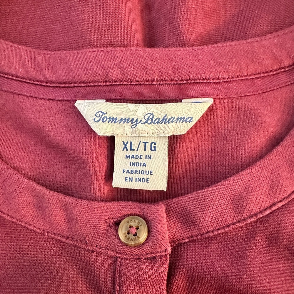 Tommy Bahama Womens XL Henley Dress Burgundy Cotton Blend Long Sleeve Pockets - Picture 7 of 10